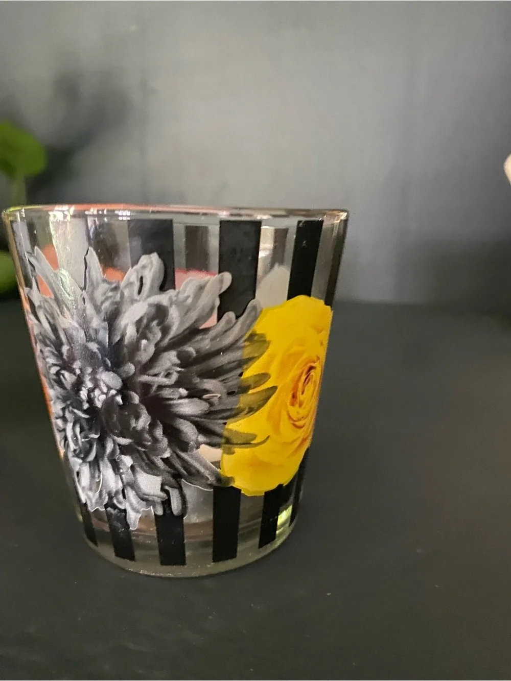 Floral Glass Votive Candle Holder - Red Floral Design
